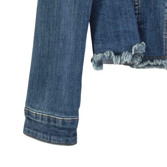 KUT from the Kloth Jill Raw Hem Denim Jean Jacket Blue - Picture 5 of 11